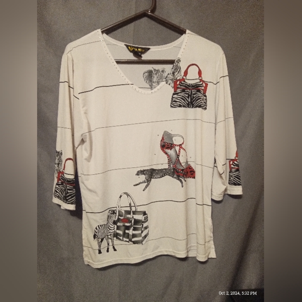 Valentina women's black and white jeweled zebra blouse
